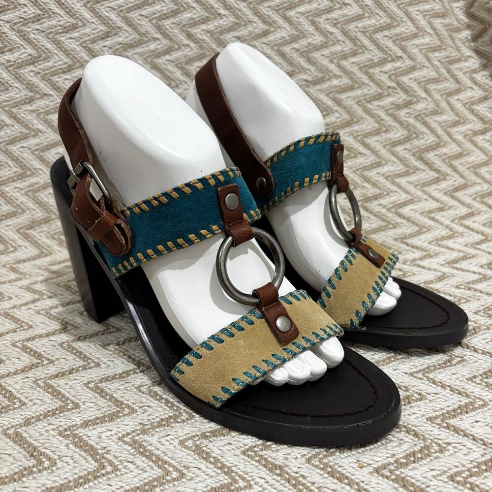 Chinese Laundry Women's “Golden” Stacked Heel Sandals Suede Size 10
